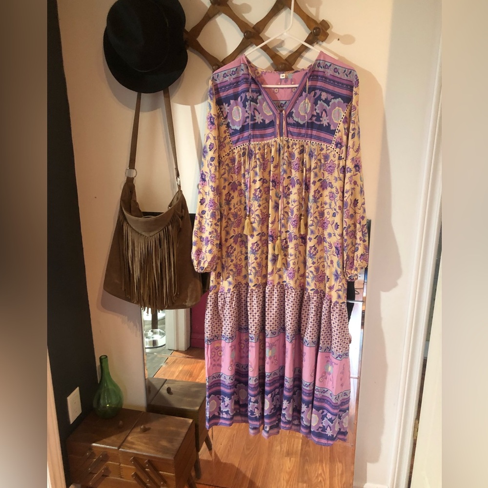 Pink & cream floral Boho maxi dress